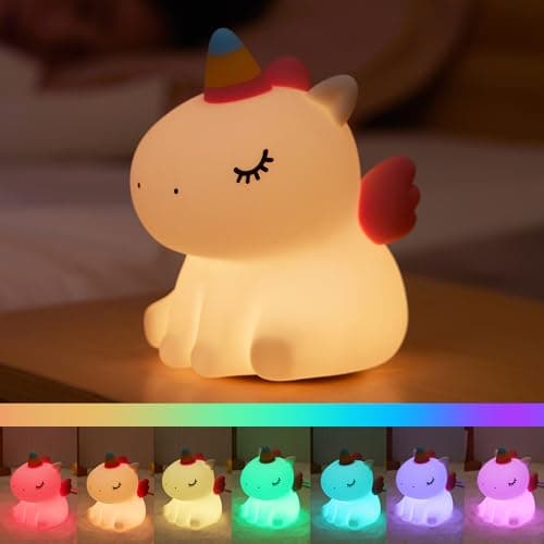 Image of AGEK Unicorn Night Light for Kids, Cute Silicone Nursery Night Light Dimmable LED Squishy Unicorn Lamp Rechargeable Bedside Touch Lamp for Girls Women Breastfeeding Gifts Bedroom Decor
