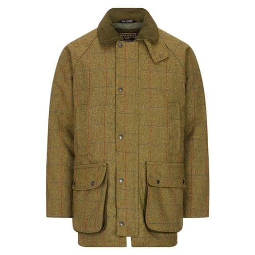 Image of WALKER AND HAWKES - Men's Green Sage Durable Derby Tweed Barlaston Hunting Shooting Waterproof Jacket - Forest Green - XL
