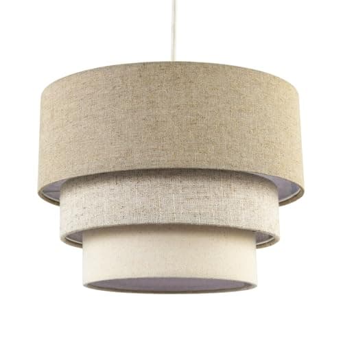 Image of Contemporary Round Triple Tier Beige and Natural Oatmeal Linen Pendant Lighting Shade | Modern Style | 30cm Diameter by Happy Homewares