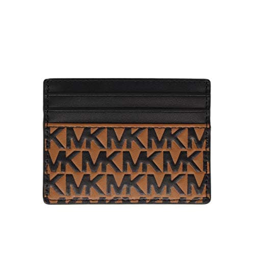 Image of Michael Kors Harrison Black Leather Card Case, Black/Luggage, Black/Luggage, One Size, Classic, Black/Luggage, Taille Unique, Classic