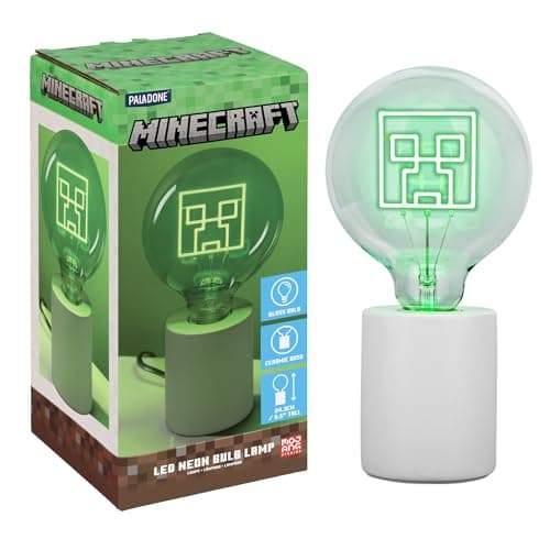 Image of Paladone Minecraft Creeper Decorative LED Neon Bulb Lamp - E27 Glass Lightbulb, Officially Licensed Gamer Gift, Perfect for Bedrooms, Homes, Gaming Room Decor