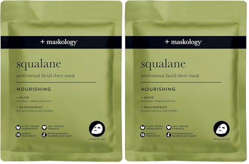 Image of MASKOLOGY SQUALANE Professional Sheet Mask Pack of 2 | Hydrating Face Masks Skincare | Anti Aging Skin Care | Olive & Passionfruit | 100% Plant Based |