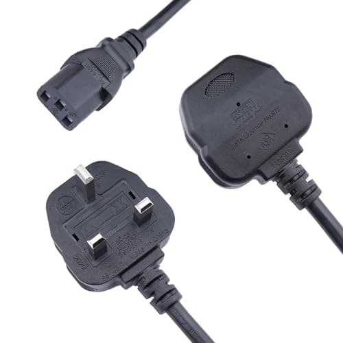 Image of Lite-an - Power Cable, UK 3 Pin Plug BS 1363 to IEC C13 to Fit IEC C14 Inlet - Kettle Lead, Power Cord, IEC Lead - Fully Moulded with 5Amp Replaceable Fuse - 5.9 ft / 1.8 Meter, Black