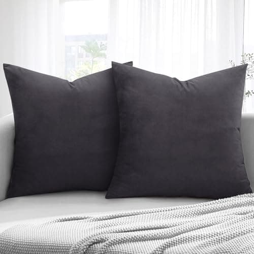 Image of Aspire Homeware Velvet Cushion Covers 45 x 45cm Set of 2 Charcoal Decorative Square Throw Pillow Cases for Sofa Bedroom Living Room and Sofa
