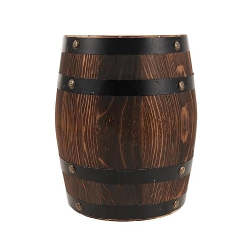 Image of SEWOART Vintage Oak Barrel Stool Compact Retro Wooden Whiskey Side Table for Garden Patio Balcony Farmhouse Lawn Decor Light Brown Bar Party Furniture