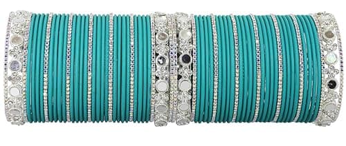 Image of LAVAZZA Stylish Metal Mirror Work White Stone Bangles Set For Women & Girls | Diamond Bangles | Metal Bangles | Chudi Set | White Stone Bridal Chuda Set | Trendy AD Chooda Bangles- Set of 70 Bangle,