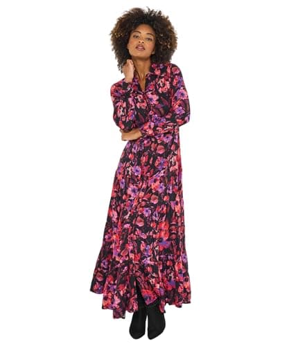 Image of Joe Browns Women's Pink Floral Maxi Shirt Dress, Petite, Red, UK 6
