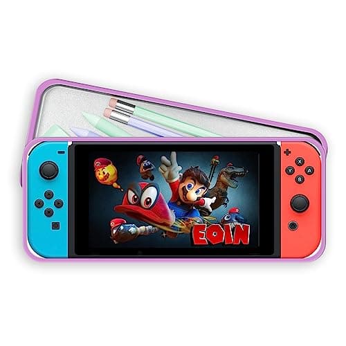 Image of Print Maniacs Personalised Nintendo Switch Game Tin Pencil Case Back to School Kids Tidy Stationary Organizer Mario (Red and Blue Image, Pink Case)