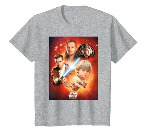 Image of Star Wars Episode I The Phantom Menace Group T-Shirt, Youth, Heather Grey, Large