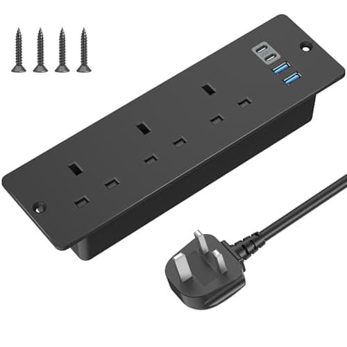 Image of Recessed Power Socket with USB C, ANVODE Hidden Desk Power Sockets with 2 USB A, 2 USB-C Ports, 2M Power Extension Lead with 3 Outlets, Hidden in the furniture Desk Table, Black