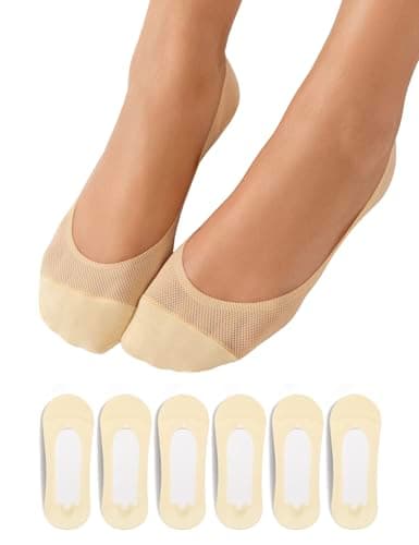 Image of Harlamvar Ladies 6 Pairs Thin Invisible Socks, Hidden Pumps Cotton Footies Loafers Trainers No Show Socks UK Size 6-9 Nude