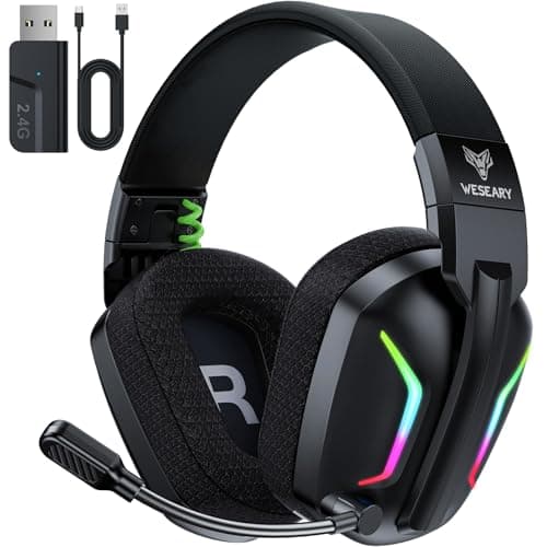 Image of WESEARY Wireless Gaming Headset for PS5, PC, PS4, Switch & Mac, Dual-Mode 2.4GHz & Bluetooth Headset with Microphone for PlayStation 4 Accessory Kits,50mm Stereo Drivers,LED Light,50Hr,Cool Black