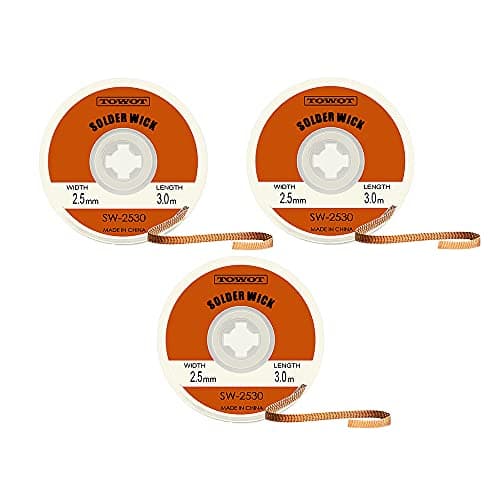 Image of TOWOT Solder Wick, Desoldering Wick Used to Remove The Solder and Disassemble Electrical Components, No-Clean Solder Wick Braid SW-2530(3 PCS - W 0.10'' L 9.8')