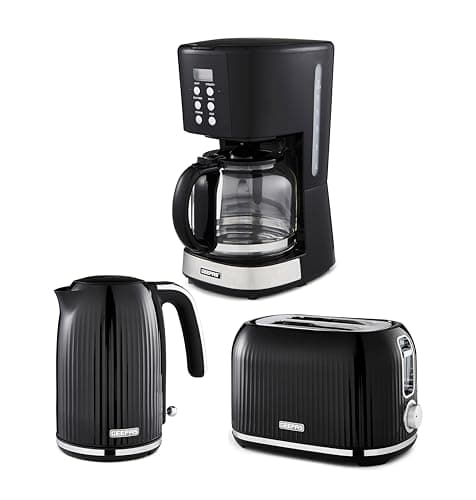 Image of GEEPAS 1.5L Filter Coffee Machine, 1.7L Electric Kettle & 2 Slice Toaster Combo Set | 900W Programmable Drip Coffee Maker | 1000W Bread Toaster 6 Browning Levels | 3000W Rapid Boil Cordless Jug Kettle