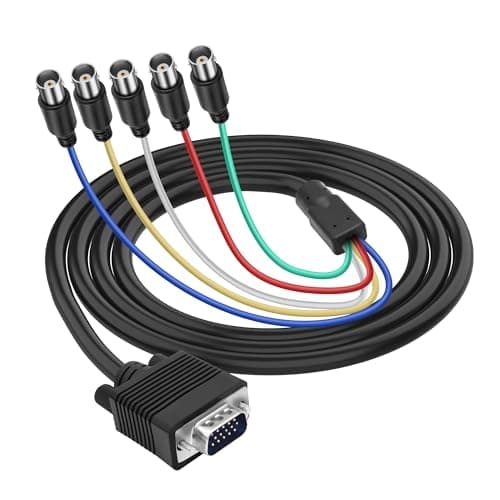 Image of XMSJSIY VGA to BNC Cable 15Pin VGA Male to 5 BNC Female RGBHV Coaxial Monitor Extension Cable High Resolution Video Connector Breakout Wire for DVR HDTV Projector - 1.5M/4.92FT
