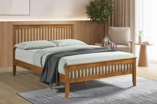 Image of Sareer Furniture Sandhurst Solid Oak Wood Kingsize Bed Frame Slatted Headboard Modern Classic Style Easy to Assemble and Durable 5ft