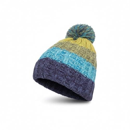 Image of GM Apparel Men's 100% Waterproof Beanie Cable Knit Hat | Thermal Insulated Sherpa Fleece Lined Hat | Windproof Winter Warm Ski Hat for Outdoor Activities (Blue/Yellow)