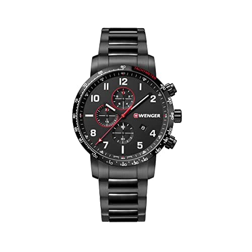 Image of Wenger Men's Attitude Chronograph - Swiss Made Analogue Quartz Stainless Steel Black Watch 01.1543.115