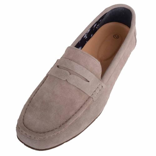 Image of ABSOLUTE FOOTWEAR Mens Genuine Leather Suede Casual Loafer Slip On Shoes, Latte, UK 12 / EU 46