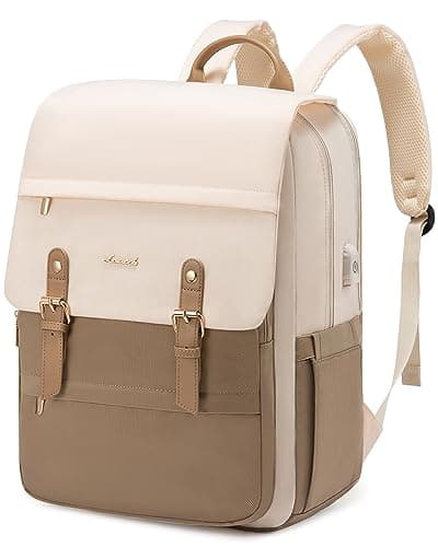 Image of LOVEVOOK Laptop Backpack Women 15.6 inch, Vintage Rucksack Bag for Ladies, Fashion School Bags with USB Charging Port, Casual Work Daypacks for University Teacher College Travel, Beige Khaki