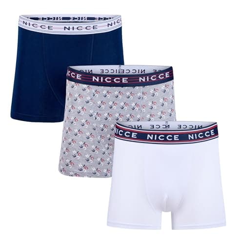 Image of Nicce Men's Porter Boxers, Assorted Colours, Elasticated Logo Waistband, 3 Pack, Premium Soft Cotton, Classic Fit, Comfortable Men's Underwear, X-Large