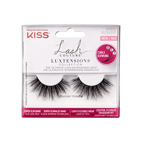 Image of KISS Lash Couture LuXtensions Collection 1 Pair of Fake Lashes, Russian Volume, Light and Flexible Faux-Mink Eyelash with Super Slim Band includes Lash Glue