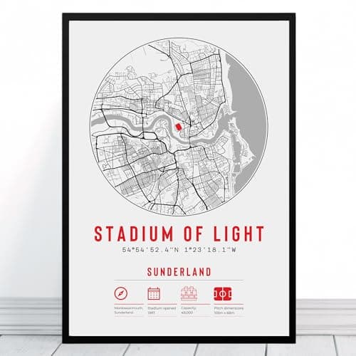 Image of Sunderland Stadium of Light Map | Framed & Print Only Available | Minimalist Gift Football AFC Fan Poster Art Artwork Gift For Him Memorabilia | Father's Day Christmas Birthday