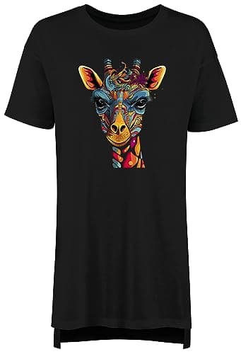 Image of Shopagift Abstract Giraffe Women's Nightie Tribal Hipster Night Shirt Black
