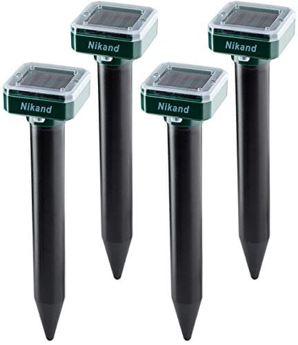 Image of NIKAND Solar Mole Repellent Ultrasonic 4 Pack Outdoor Powered Sonic Deterrent - Mole Stopper Scare Vole for Lawn Garden & Yard Home - Groundhog Repeller Snake Rodent Gopher Spikes Chaser Pest (4 Pack)