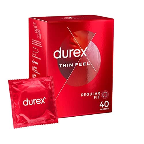 Image of Durex Thin Feel, 40 Condoms, With Silicone Lube, Easy On Shape, Regular Fit, Natural Latex, Thin for More Sensitivity, Same Durex Security and Protection, Teat Ended