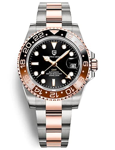 Image of Men Watch Pagani Design GMT Watches for Men Automatic 40MM Date 100M Waterproof Stainless Steel Sapphire Glass Mechanical Wristwatches PD-1662 (3 Rose Gold Black)