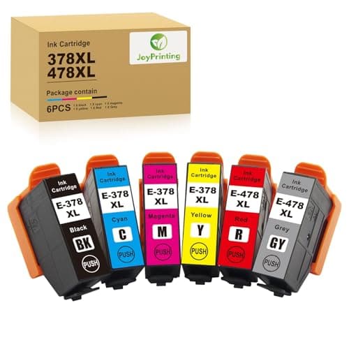 Image of JoyPrinting 378XL 478XL Ink Cartridge Compatible 378 478XL Ink Cartridges Replacement for Expression Photo XP-15000 C13T379D4010 (Black Cyan Magenta Yellow Red Grey 6 Pack)