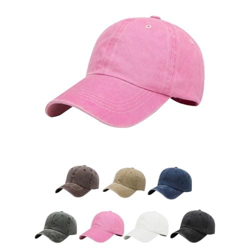 Image of Aomig Baseball Cap Men Unisex Vintage Werehed Dad Cap, Classic Plain Baseball Hats Polo Style Hat, 100% Cotton Denim Adjustable Sports Casual Cap Breathable Summer Sun Visor Hat for Outdoor(Pink)