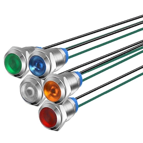 Image of Gebildet 5pcs 10mm 3V-4.5V-5V-6V-7.5V-9VDC Metal Signal Lamp, Energy Saving LED Indicator Light, Waterproof Indicator with Wire(Red/Orange/Blue/Green/White)