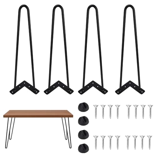Image of QUELIEN 16 Inch Table Legs, Hairpin Metal Coffee Table Legs for DIY Furniture Projects, Desk Legs, Nightstand Legs with Rubber Floor Protectors, Black, Set of 4
