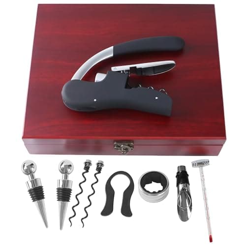 Image of Wine Opener Set with Rabbit Corkscrew - Stainless Steel Wine Bottle Opener Kit Includes Foil Cutter, Wine Decanter Pourer, Thermometer, Drip Ring, and Alloy Stopper, Comes in a Nice Gift Box (9 Piece)