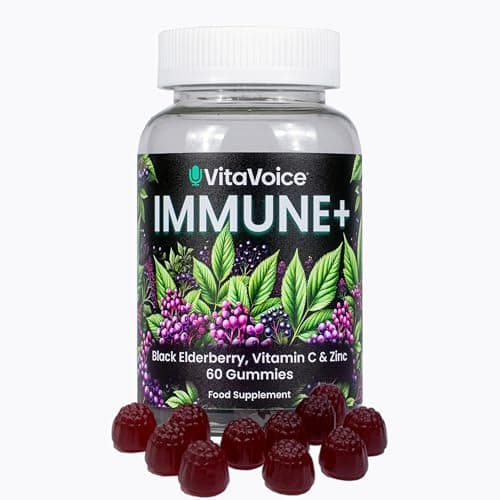 Image of Immunity Support Gummies | Black Elderberry, Vitamin C, Zinc | VitaVoice Immune+ | 60 Gummies | Vegan | Mixed Berry Flavour | Low Sugar