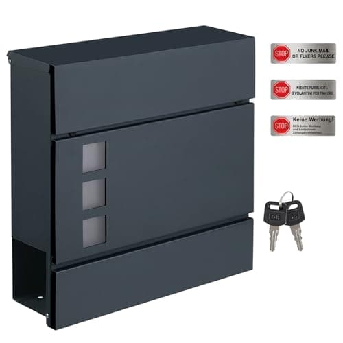Image of SONGMICS Modern Mailbox, Lockable Wall-Mounted Post Letter Box with Newspaper Holder, Easy to Install, Anthracite Grey GMB052G01