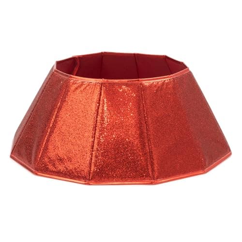 Image of Christmas Village Glossy Red Collapsible Tree Skirt 68cm – Durable Polyester, Easy Assembly and Storage with Velcro Connection