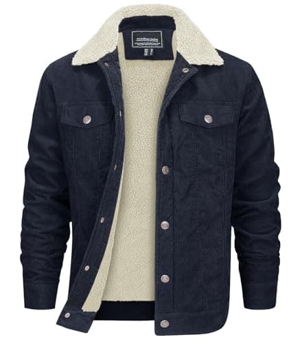 Image of EKLENTSON Men'sl Trucker Jacket Cotton Casua Winter Thermal Sherpa Fleece Lined Coat Corduroy Jackets,Navy,XXL