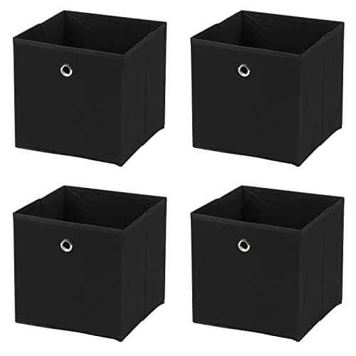 Image of Taylor & Brown Set of 4 Large Foldable Square Storage Cubes, Fabric Organiser Canvas Cube Boxes Collapsible for Home, Bedroom, Nursery Office, Playroom Toys, 30x30x30cm (Black)