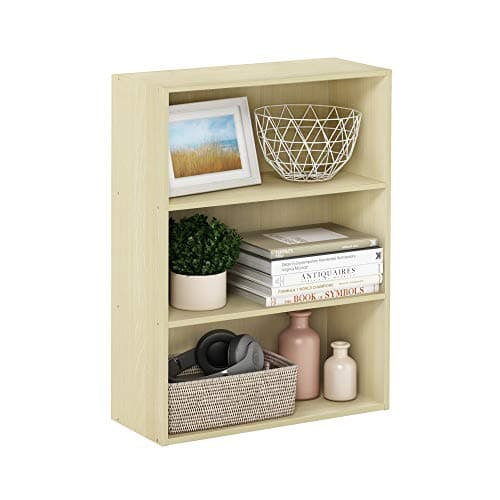 Image of Furinno PASIR Book Shelf, 3-Tier Bookshelf, Storage Shelves Bookcase, 9.7 x 23.7 x 31.5, for Living Room, Bedroom, Home Office, Steam Beech