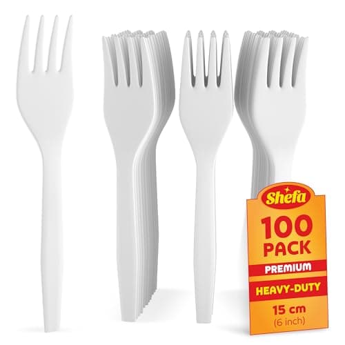 Image of Shefa 100, Premium White Forks, Heavy Duty Forks, Microwave-Safe Tablefork, 6" Long for Birthday, Parties, Camping, Catering and Wedding Cutlery Set