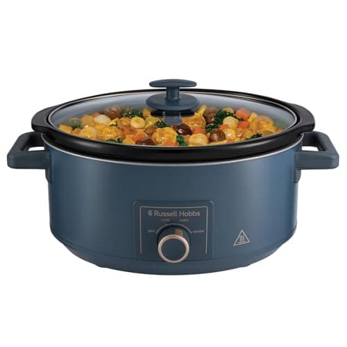 Image of Russell Hobbs Slow Cooker 7 Litres [Removable Ceramic Pot & Glass Lid] Extra Large (Variable Temp, Dishwasher Safe, Dial Contol, Cool-Touch Handles, Family Size, Navy) 28780