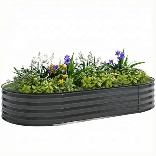 Image of Outsunny Galvanised Raised Beds for Garden, Metal Elevated Planter Box with Safety Edging, DIY Assembly for Growing Flowers, Herbs, Succulents, 180 x 90 x 30cm, Dark Grey
