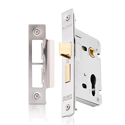 Image of XFORT® Polished Chrome Euro Profile Sashlock 65mm for Internal and External Doors, Door Latch Mechanism With Cylinder Key Locking Security, CE Approved and Fire Rated Protection