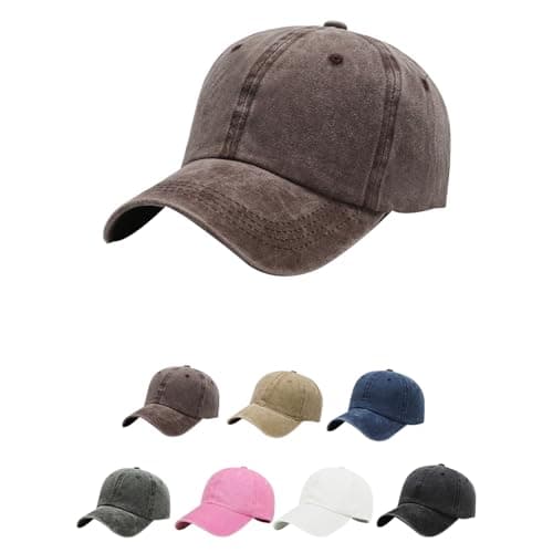 Image of Aomig Baseball Cap Men Unisex Vintage Werehed Dad Cap, Classic Plain Baseball Hats Polo Style Hat, 100% Cotton Denim Adjustable Sports Cap Breathable Summer Sun Visor Hat for Outdoor(Coffee)