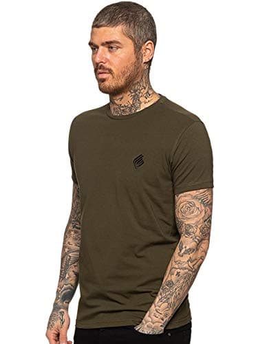 Image of EZTS581 Enzo Mens Slim Fit T Shirt Muscle Fit Stretch Tee Gym Crew Neck Short Sleeve Top Khaki Green L