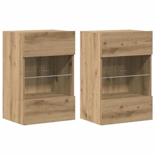 Image of vidaXL Wall Cabinets with LED Lights for TV 2 pcs Artisan Oak 40x30x60,5 cm, floating TV unit, wall media unit, wall mounted TV unit, TV wall unit