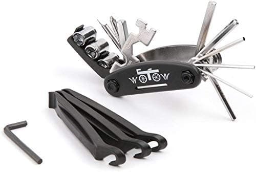 Image of WOTOW 16 in 1 Multi-Function Bike Bicycle Repair Tool Kit Allen Wrench with Tire Pry Bars Rods (Black, 16 in 1 Tool)
